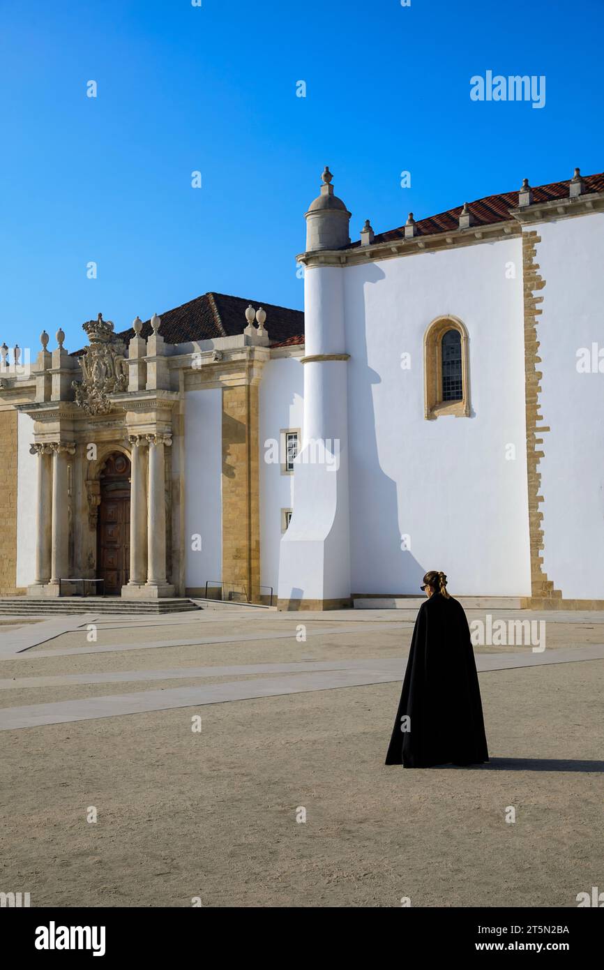 COIMBRA, PORTUGAL - November 12, 2021: View on the courtyard of the oldest university with students in black uniform in Coimbra city in the central Po Stock Photo