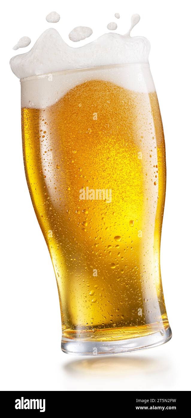 Chilled glass of beer and splashed foam drops. File contains clipping