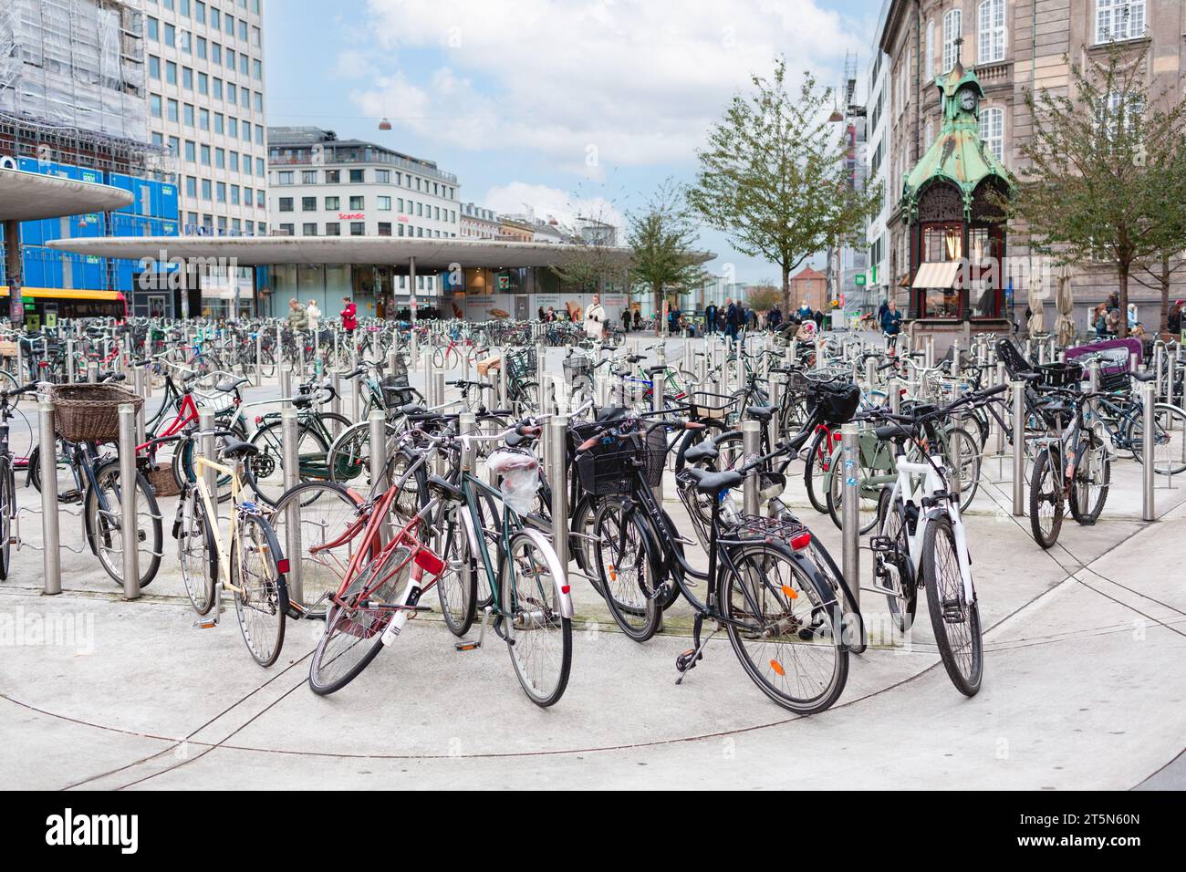 Copenhagen, Denmark - October 21, 2023: Bicycle parking at Norreport square in Copenhagen Stock Photo
