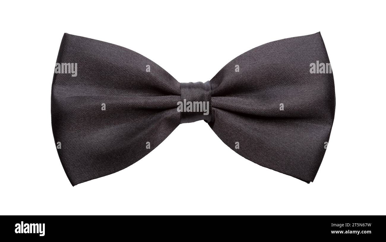 Black satin bow tie, formal dress code necktie accessory. Isolated on