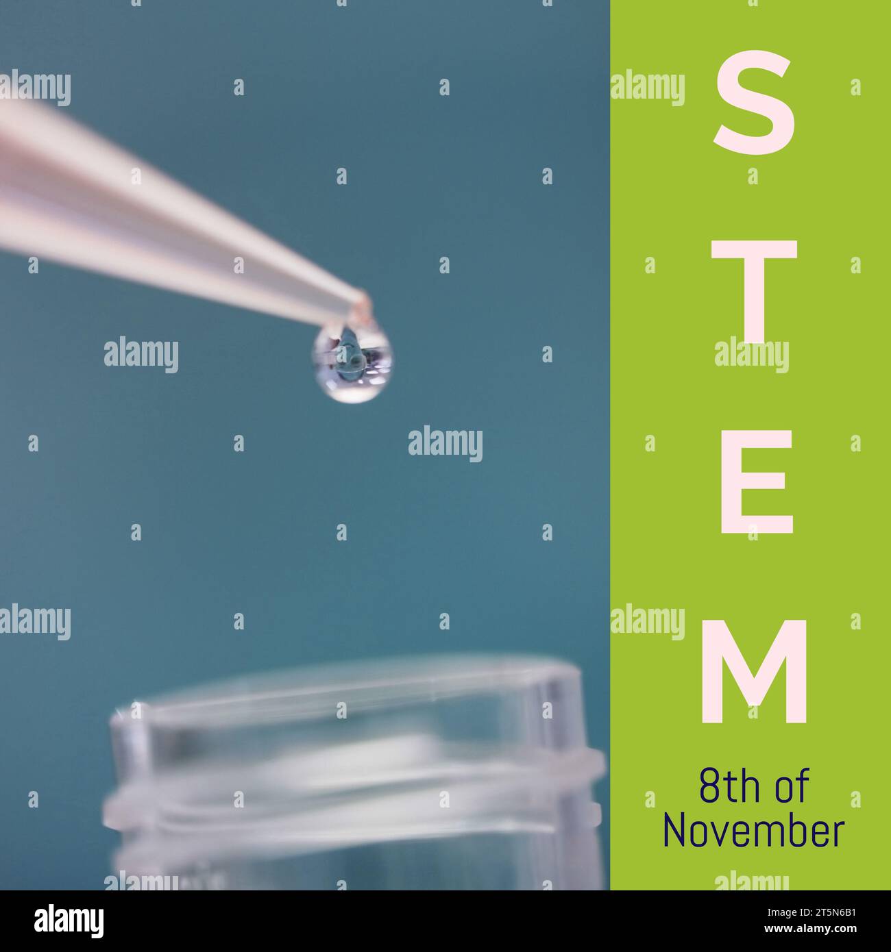 Composite of stem and 8th of november text with liquid pipetting in ...