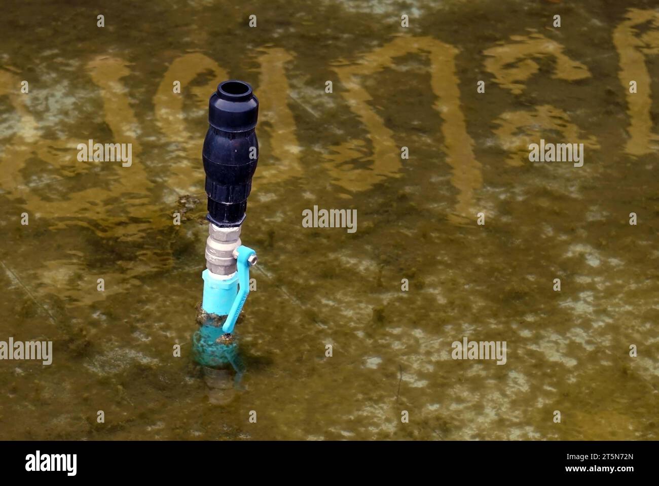 A water faucet in the rain, water supply system in bangkok Thailand. Stock Photo