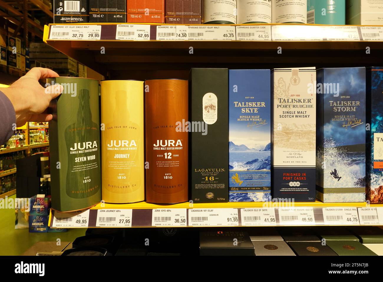 Jura,Lagavulin and Talisker brand whisky in a store Stock Photo