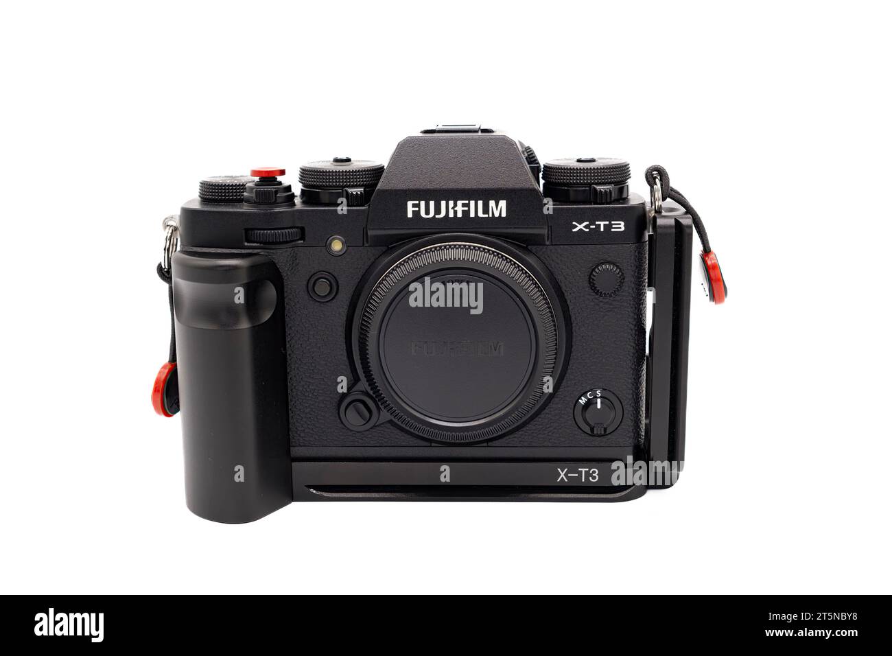 Irvine, Scotland, UK - October  26, 2023: Fujifilm branded X-T3 Camera is now Equipped with a new 26-megapixel APS-C sensor and is shown here with a n Stock Photo