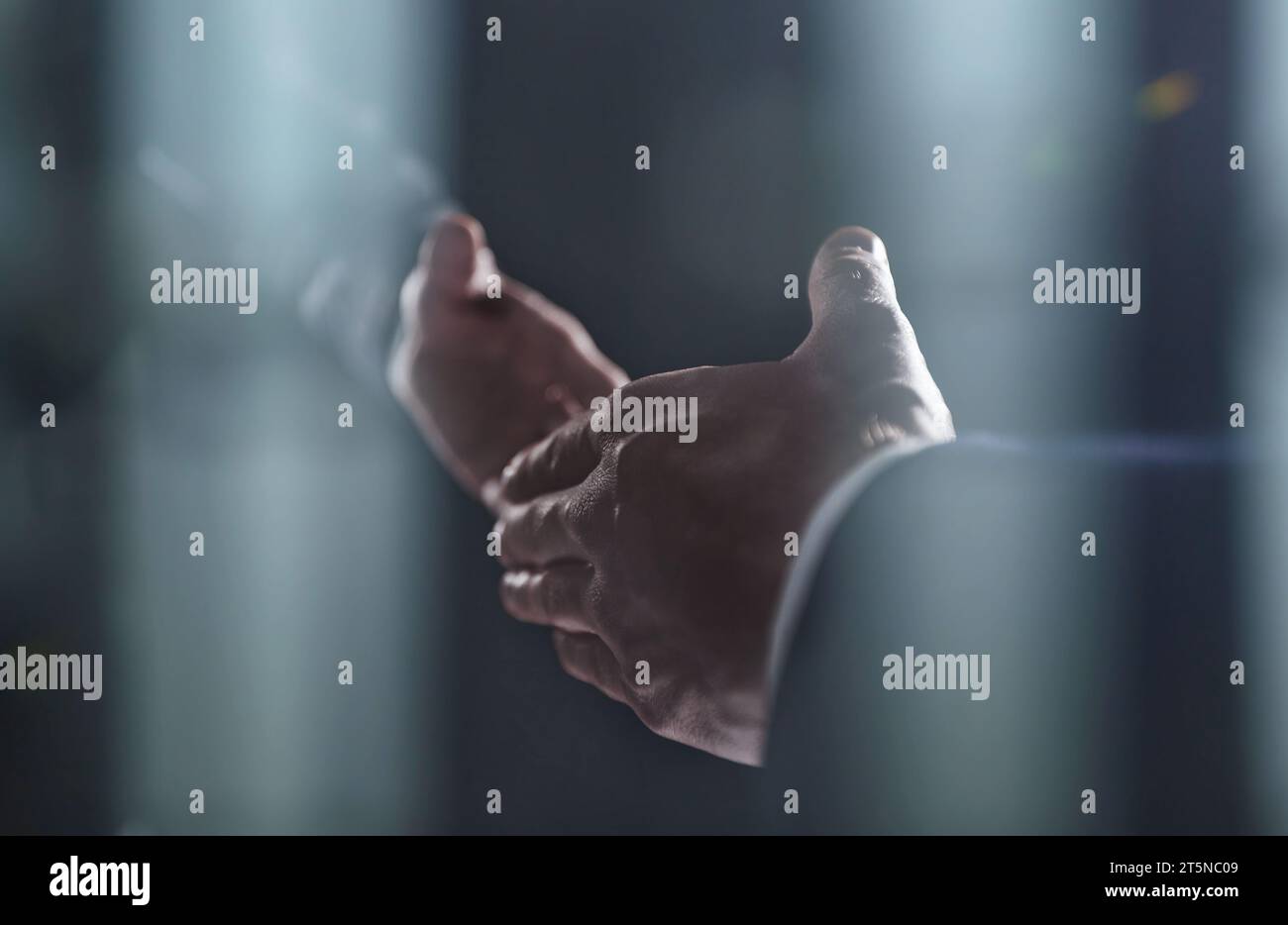 Close-up image of handshake between two colleagues. Stock Photo