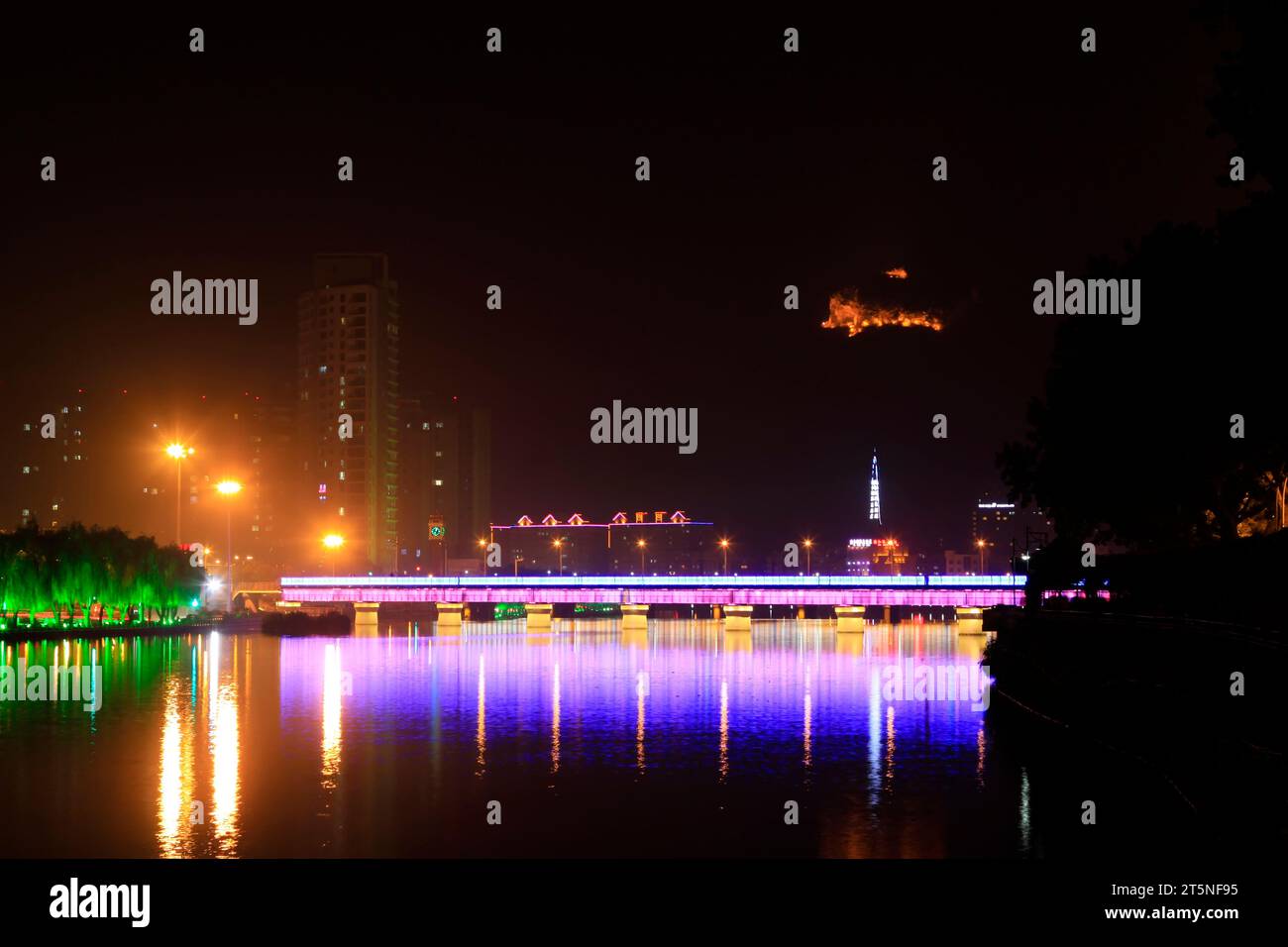 WuLie River night scenery in chengde city, China Stock Photo