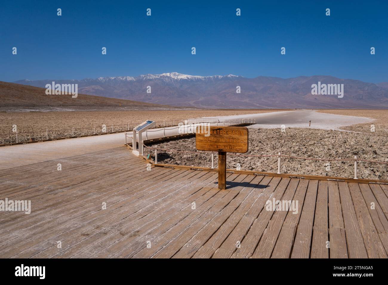 Badwater basin, Death Valley, USA. The sign post of Badwater basin at the lowest point of the USA. Stock Photo