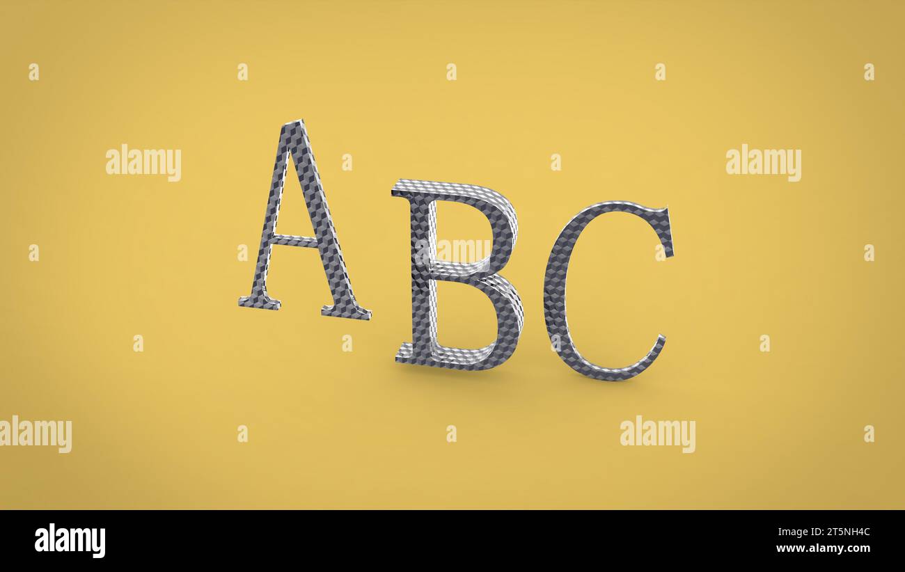 ABC rendering letters on a yellow background, closeup of photo Stock ...