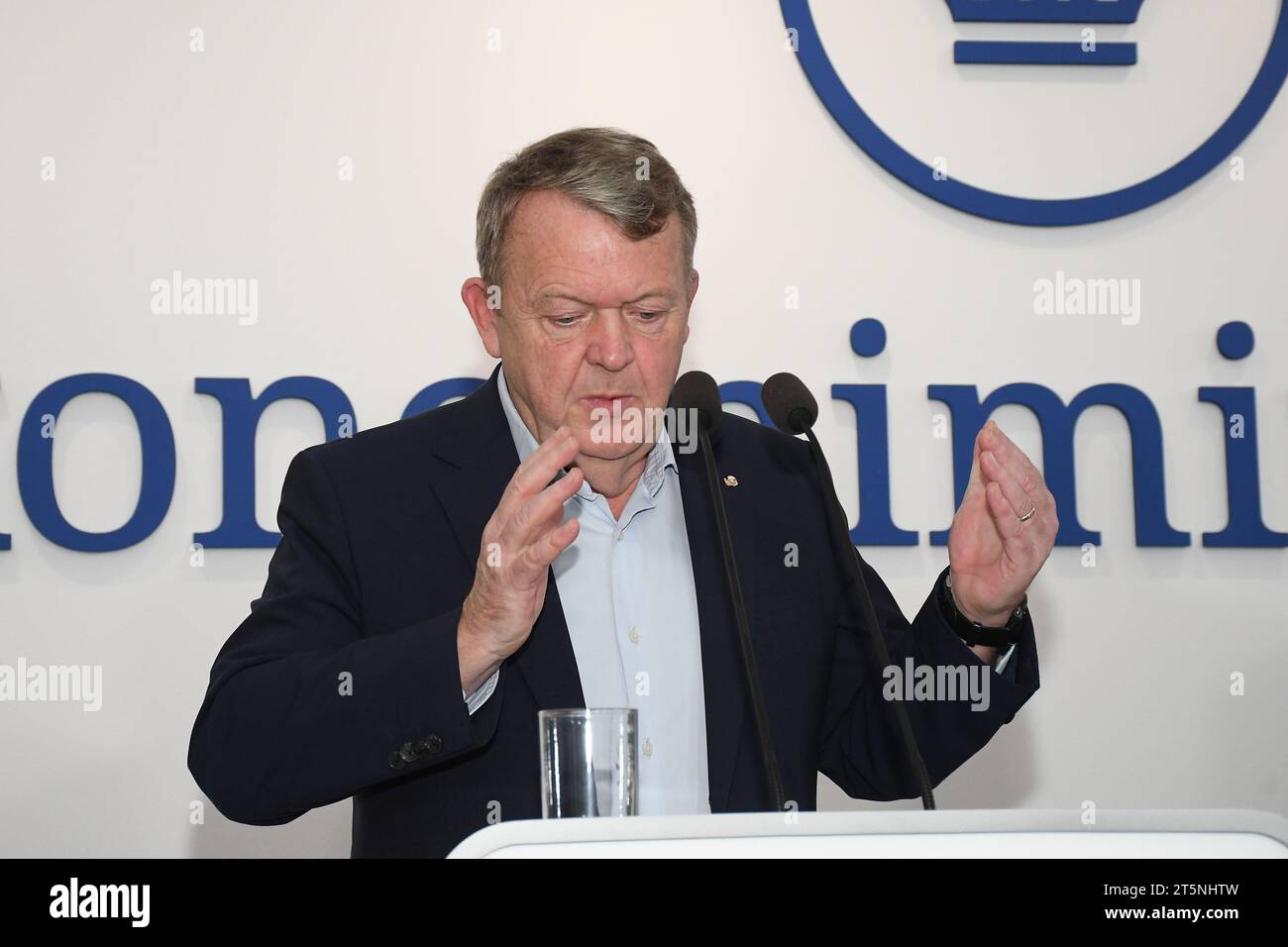 Copenhagen, Denmark /06 November 2023/.  Lars Lokke Rasmussen, former primem minister of Denmark and now present as danish minister for foreign affais  holds pressconference and leader oof mderate party of Denmark.  (Photo.Francis Joseph Dean/Dean Pictures) Stock Photo