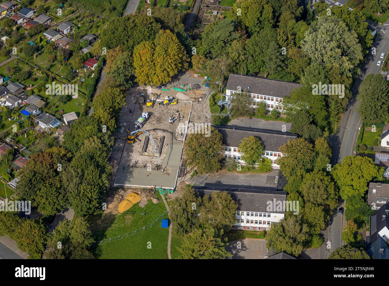 Aerial view, Kerschensteiner elementary school with building site, Westfalendamm, Dortmund, Ruhr area, North Rhine-Westphalia, Germany, Aerial photo, Stock Photo