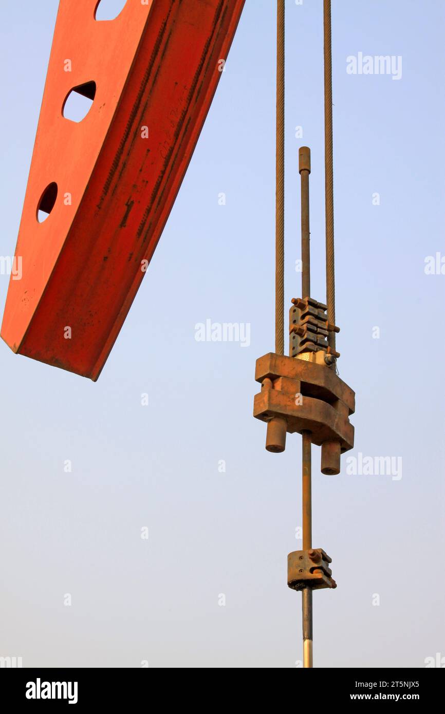 Crank balanced beam pumping unit beam hanger, closeup of photo Stock Photo