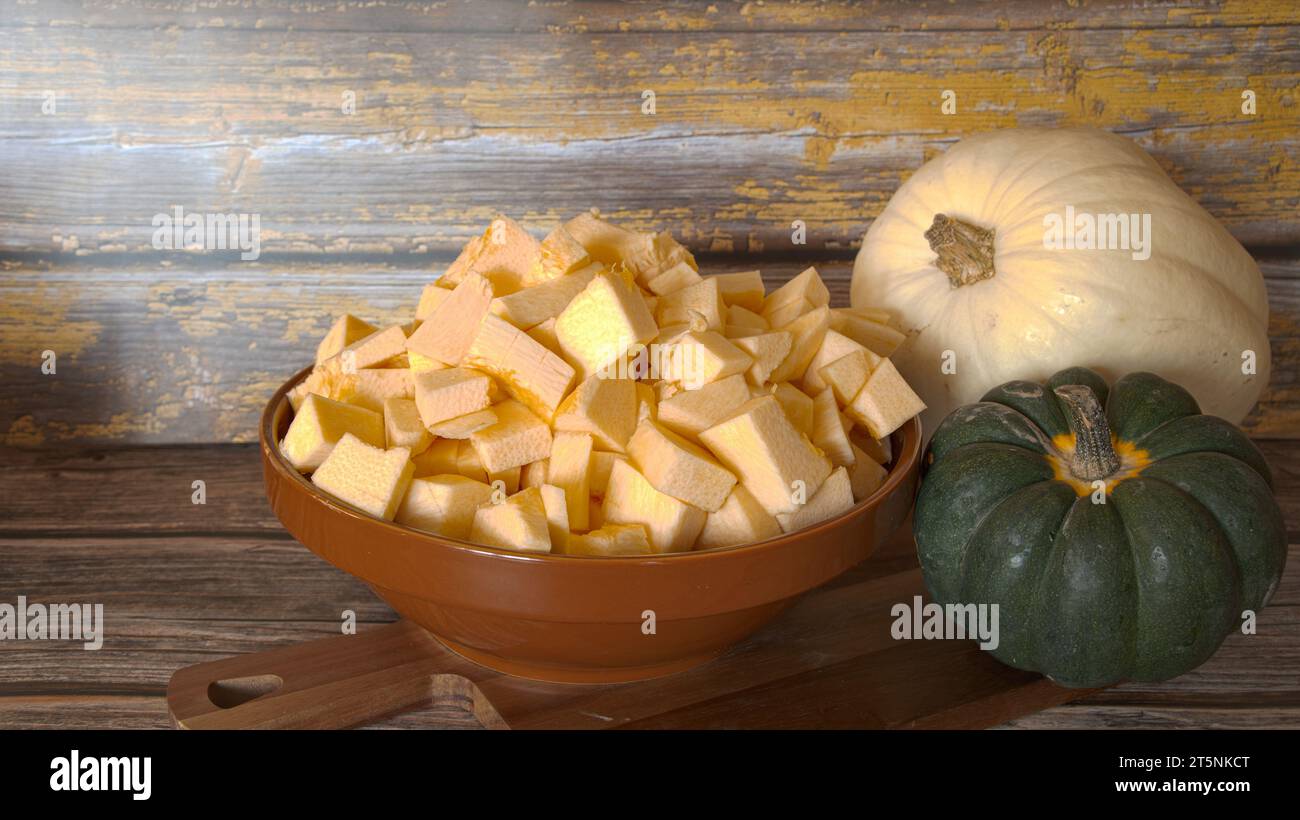 Inside  and  close  up  of  large orange  pumpkin showing  seed and  pith Stock Photo