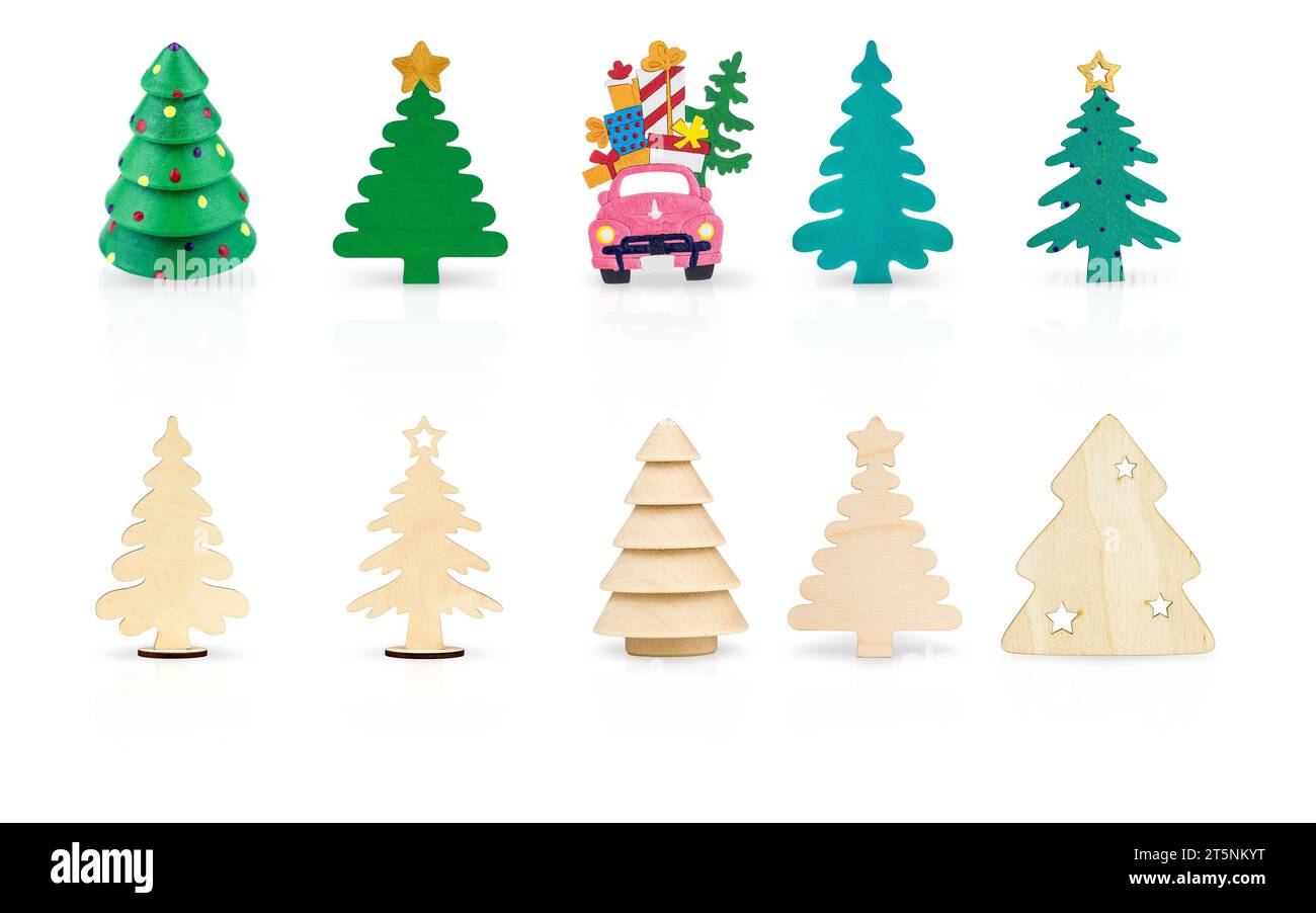 Seamless Pattern of Wooden Christmas Decoration and Winter Ornaments Isolated on White. Merry Christmas and New Year Holiday. Stock Photo