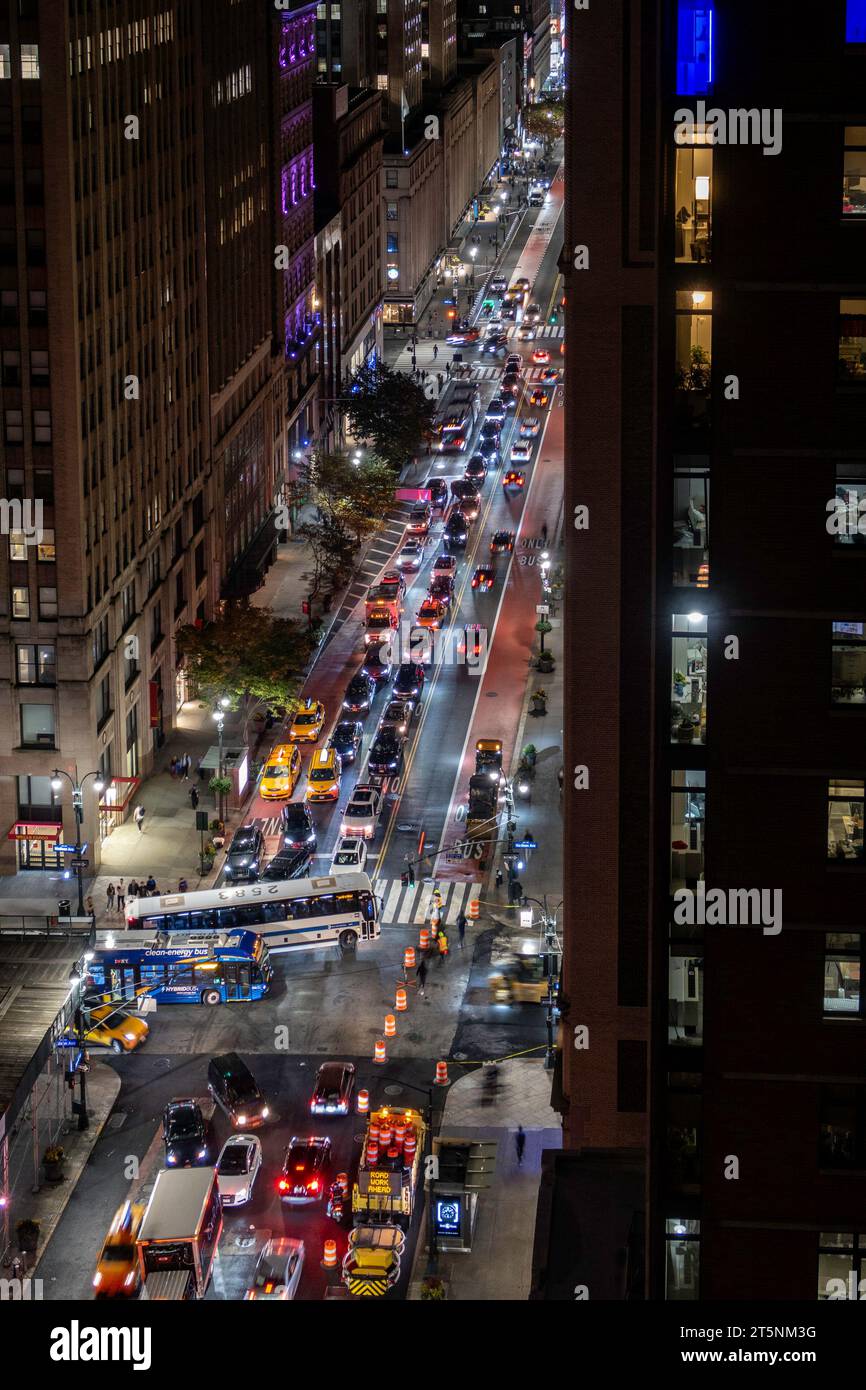 Traffic gridlock on E. 34th St. on an autumn evening, Midtown Manhattan, New York City, 2023, USA Stock Photo