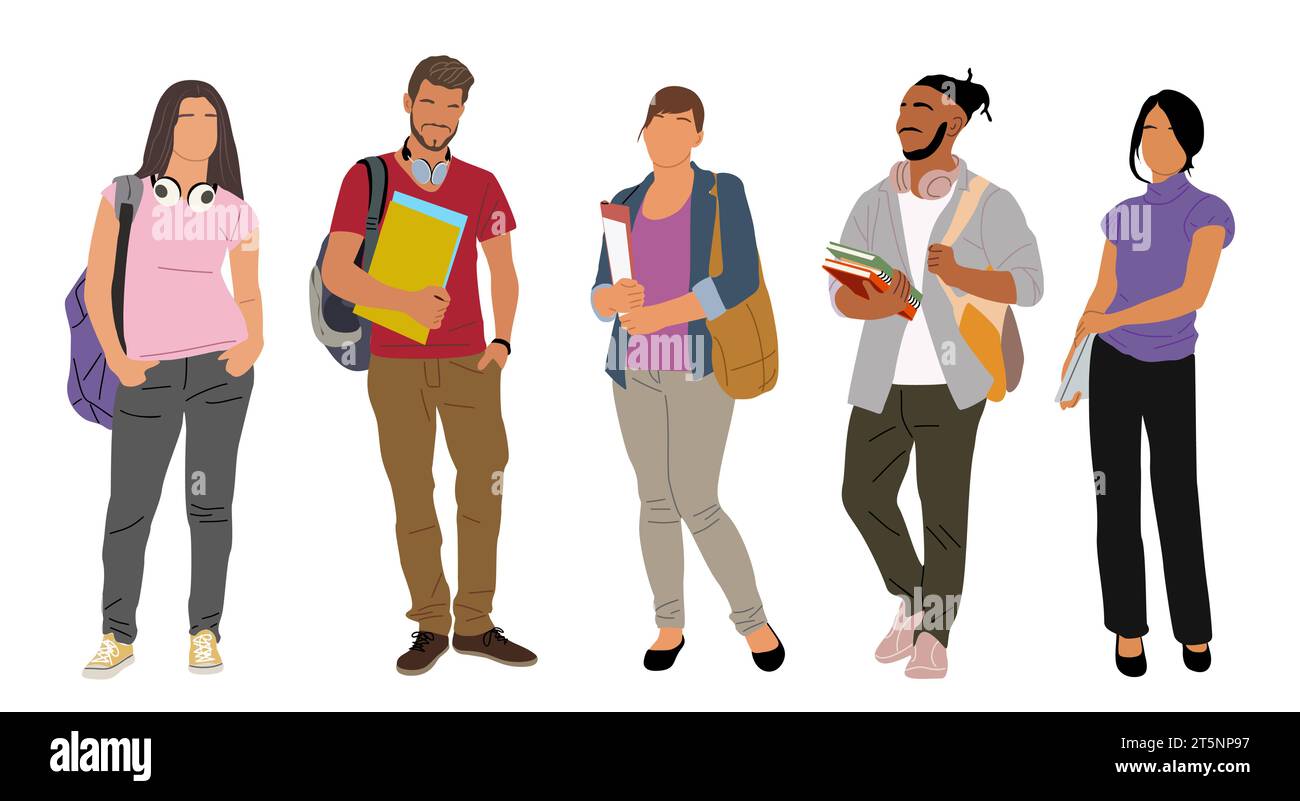Group of multiracial students vector art isolated Stock Vector Image ...