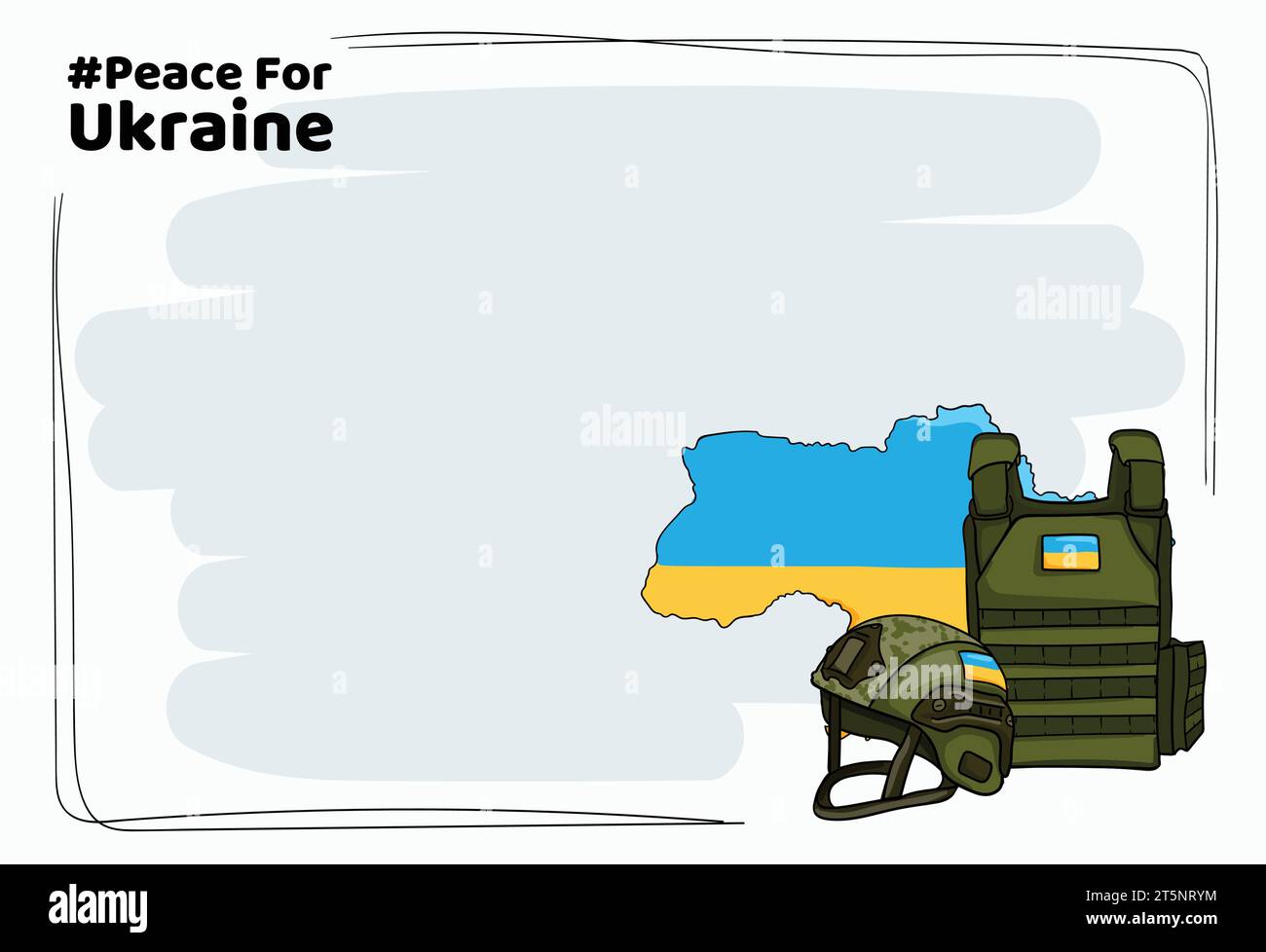 Vector cartoon illustration with space for text war in ukraine with set of military and patriotic elements and symbols Stock Vector