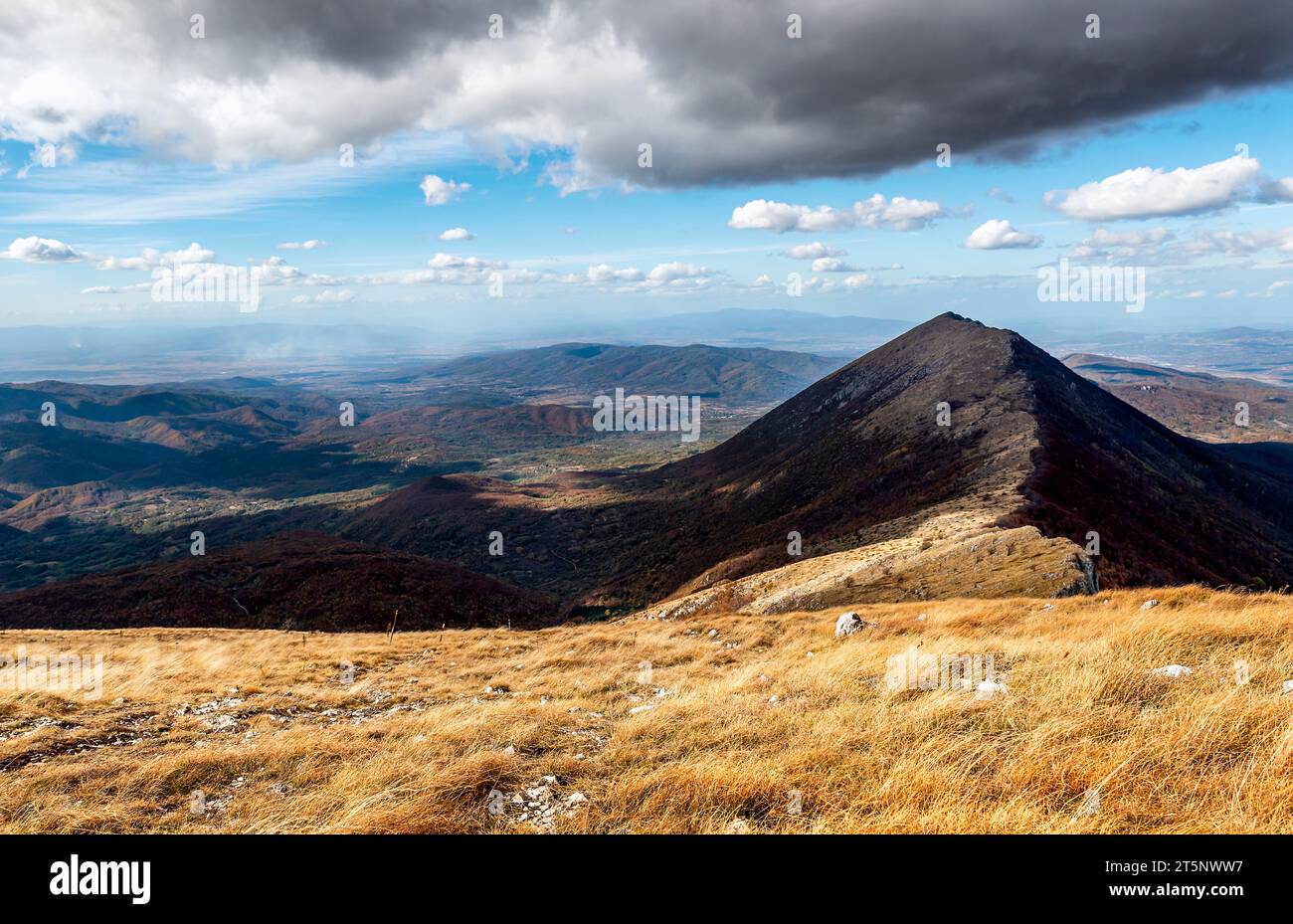 View to the peak Sokolov kamen at Suva planina (english translation Dry mountain) in southeastern Serbia Stock Photo
