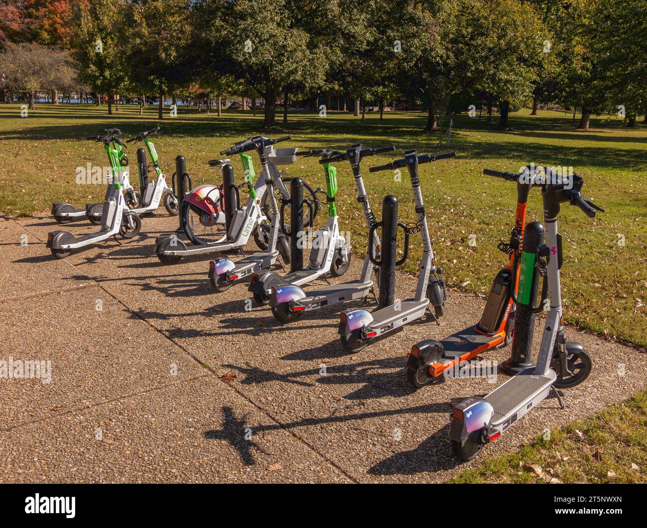WASHINGTON, DC, USA Electric scooters parked Stock Photo Alamy