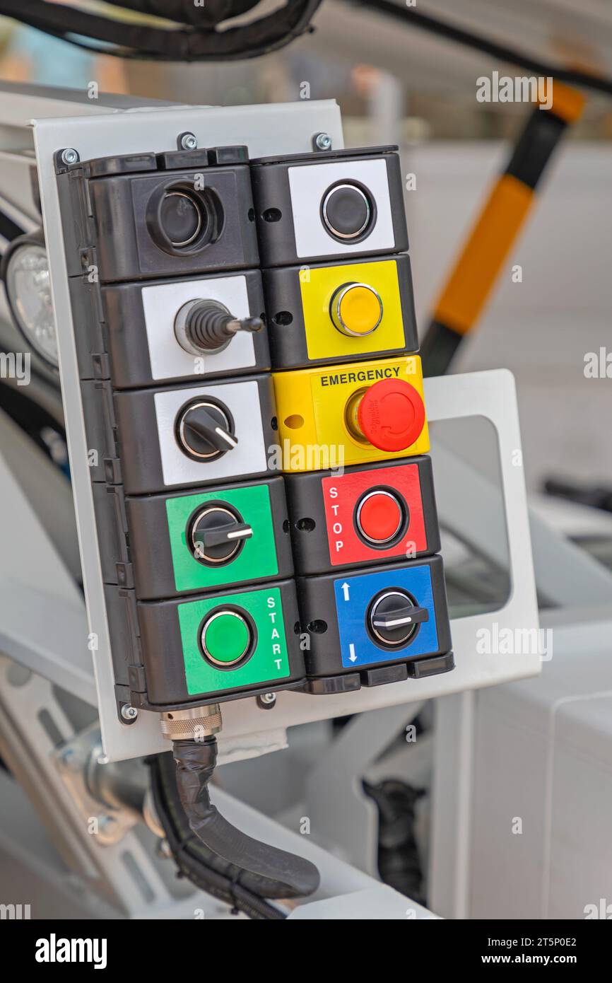 Heavy Duty Control Panel Buttons at Garbage Truck Rear End Stock Photo