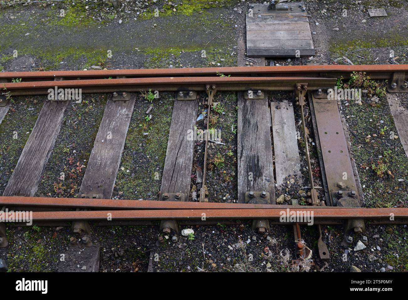 Points in rusty railway track. Stock Photo