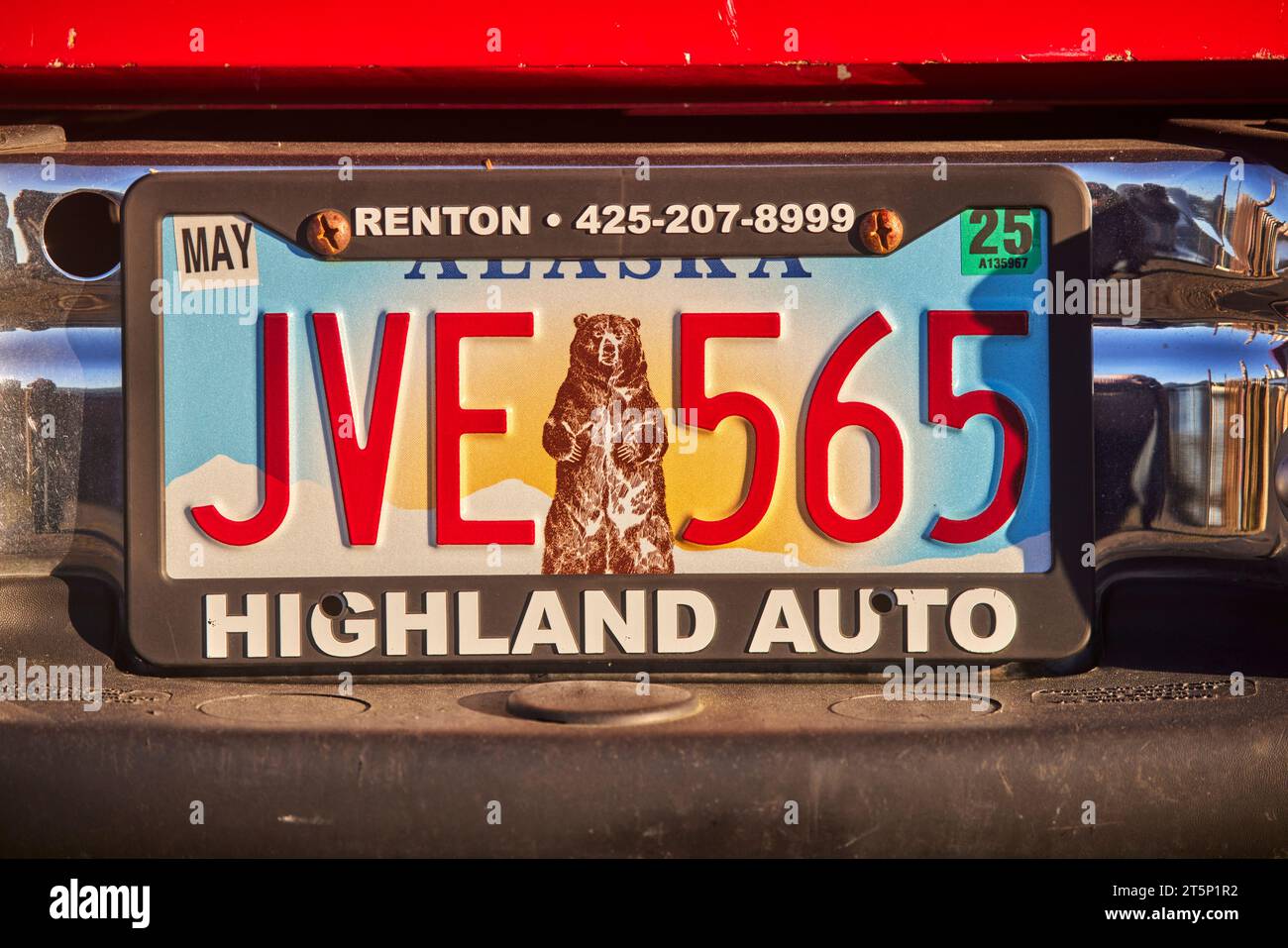 Alaska Ketchikan, car reg plate with bear Stock Photo