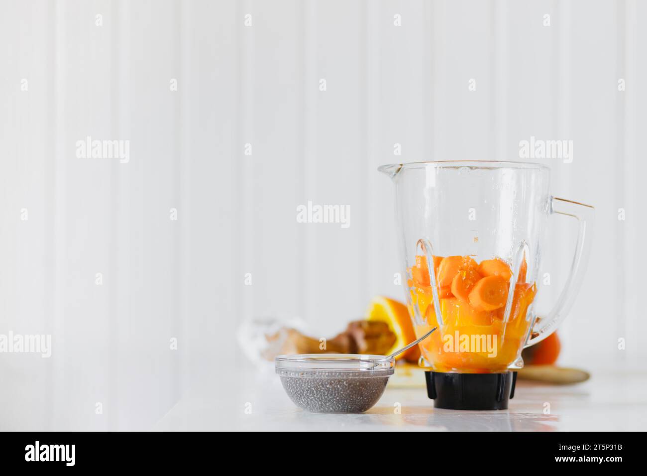 Bowl with dry ingredient near blender Stock Photo Alamy