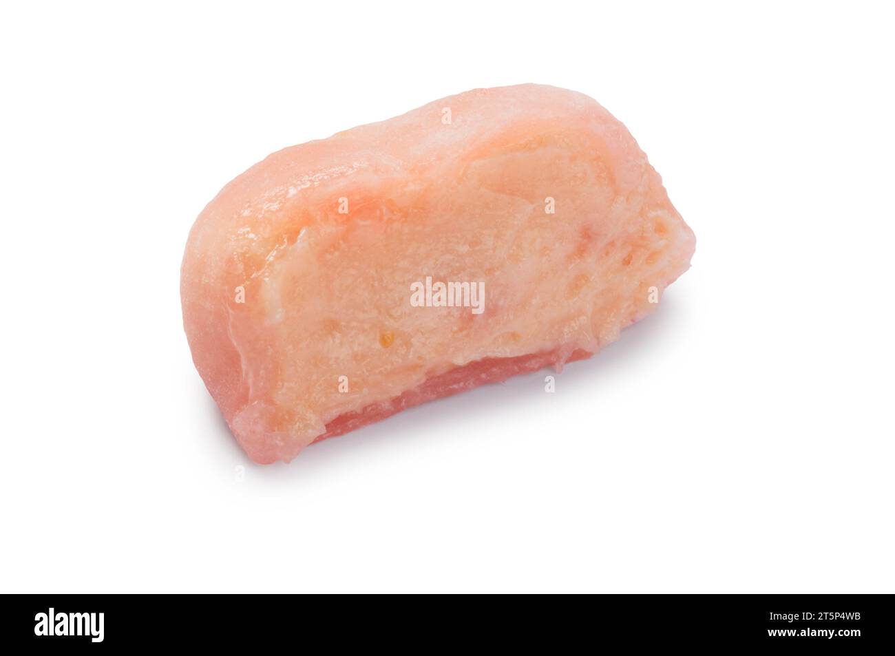 Studio shot of strawberry cheesecake style mochi cut out against a white background - John Gollop Stock Photo