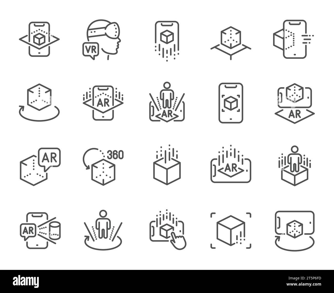Augmented reality line icons. VR simulation, Panorama view, 360 degree. Vector Stock Vector