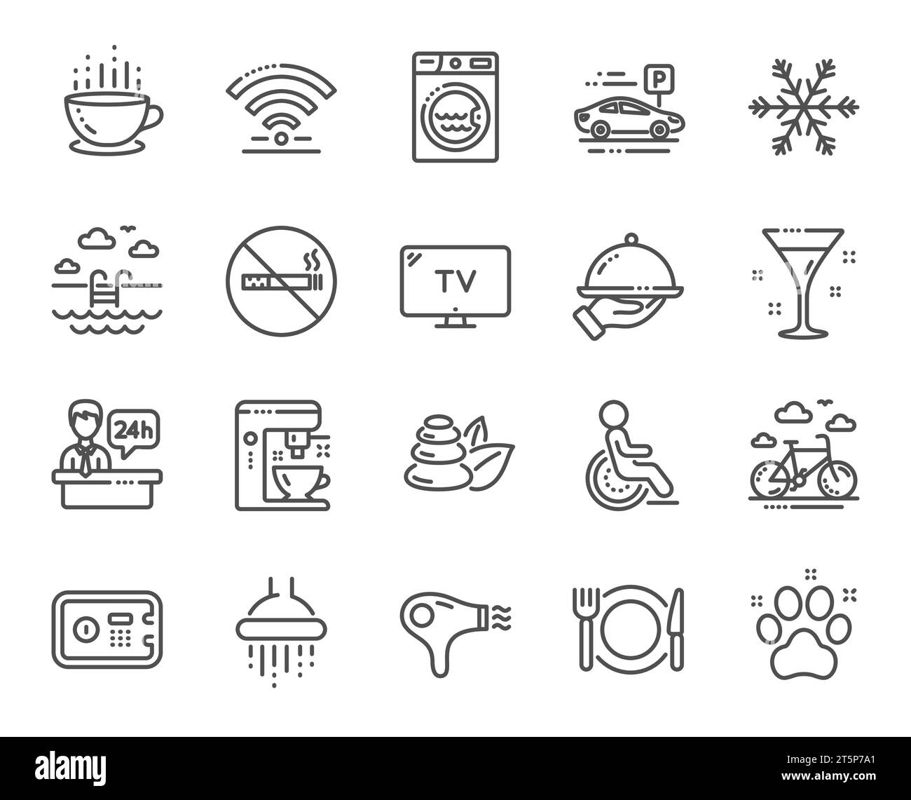 Hotel service line icons. Wi-Fi, Air conditioning and Coffee maker