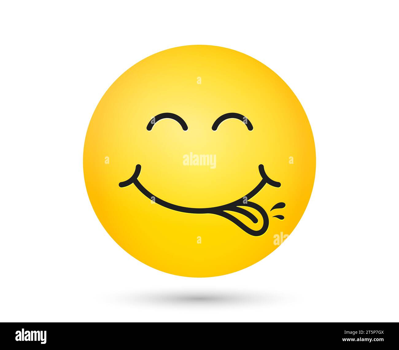 Yummy smiley emoticon with tongue lick mouth. Tasty food eating emoji face. Delicious cartoon background. Vector Stock Vector