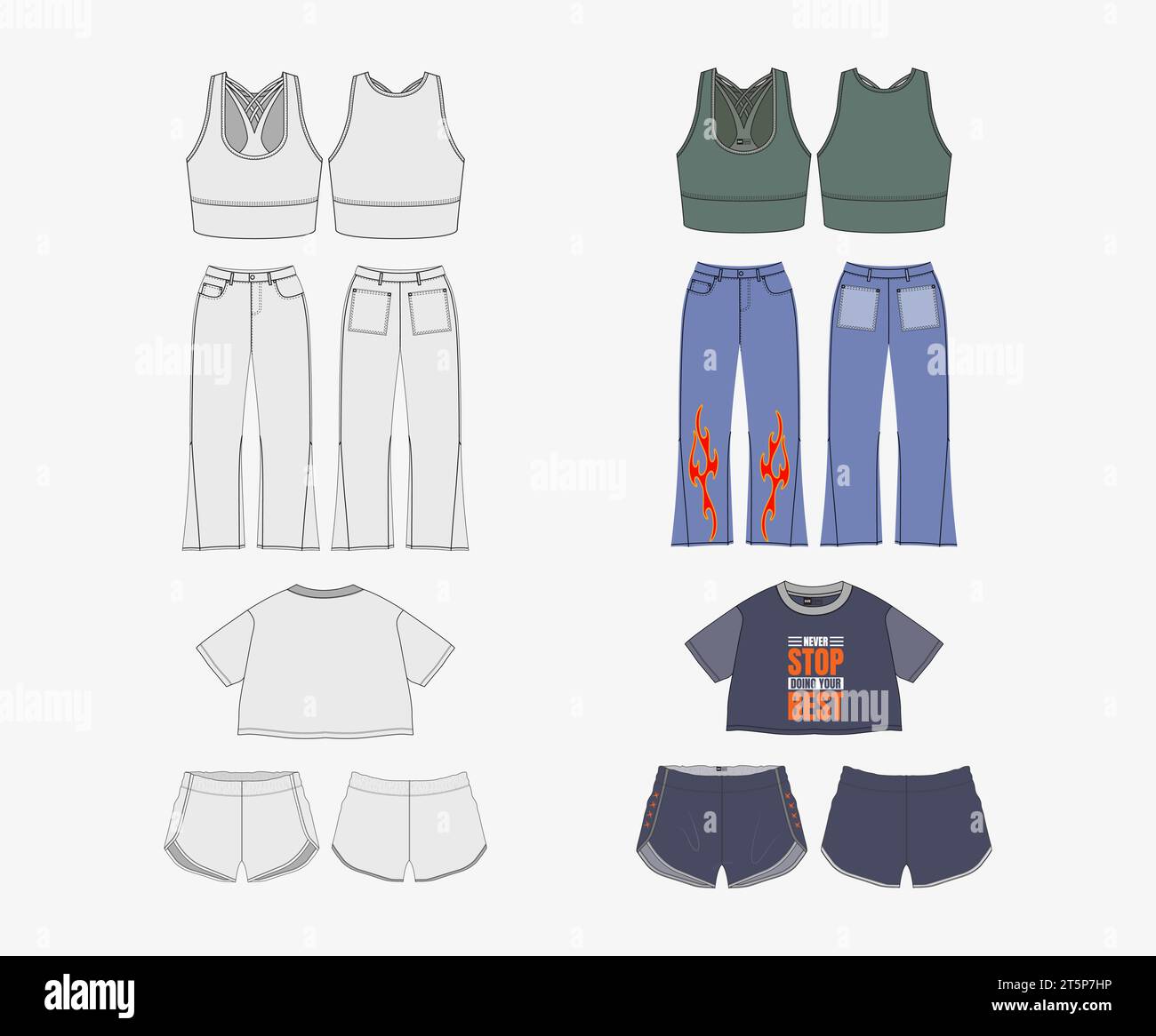 Girl's Sport Bra fashion flat sketch template. Women's Active wear