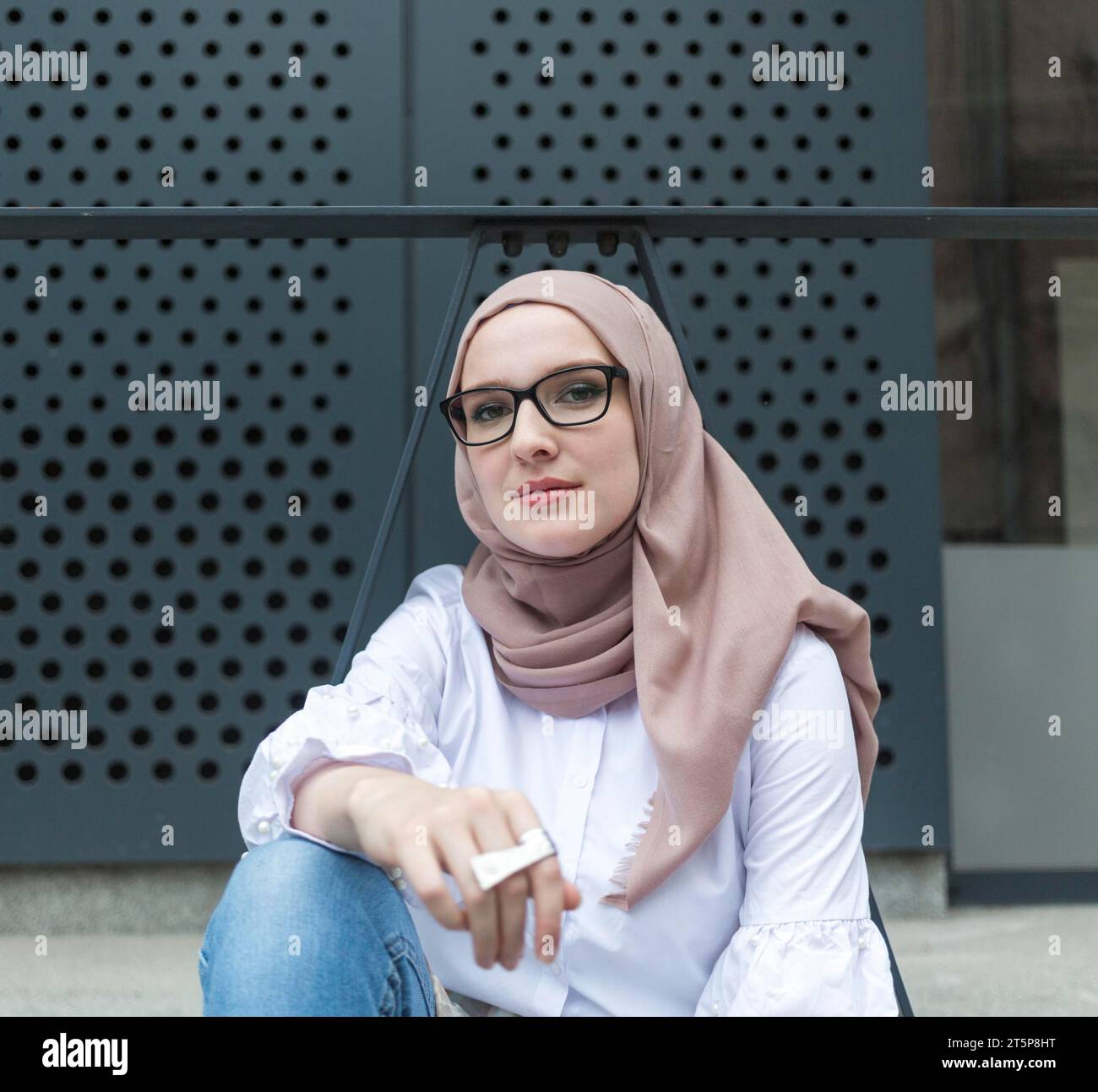 Front view woman wearing hijab Stock Photo