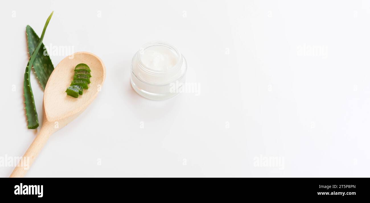 Healthy spa concept cream with aloe vera copy space Stock Photo