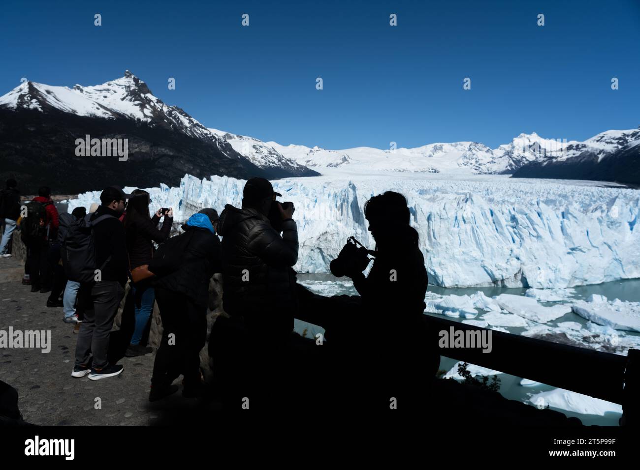Tourists at Perito Moreno Glacier, in South Argentina Stock Photo