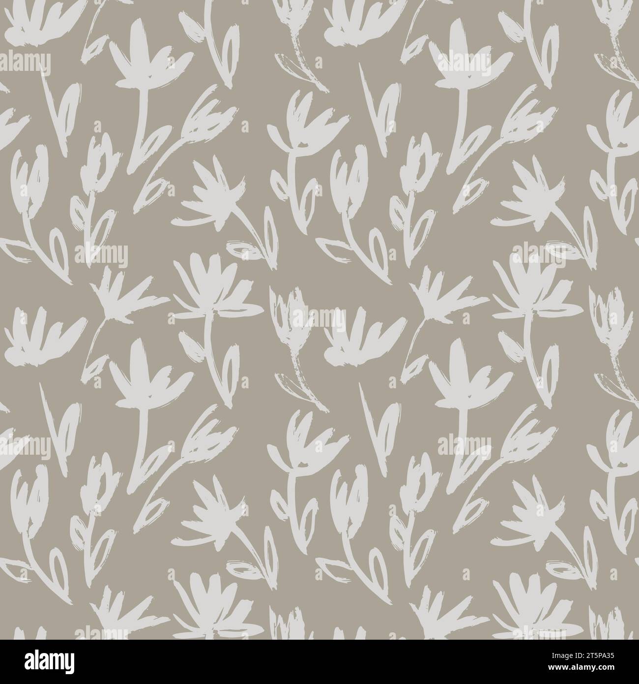 Dry Brush Flower Seamless Beige Pattern Stock Vector