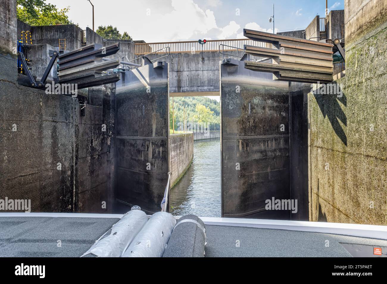 River Cruise ship entering the Crestuma Lock and lock gates closing, on
