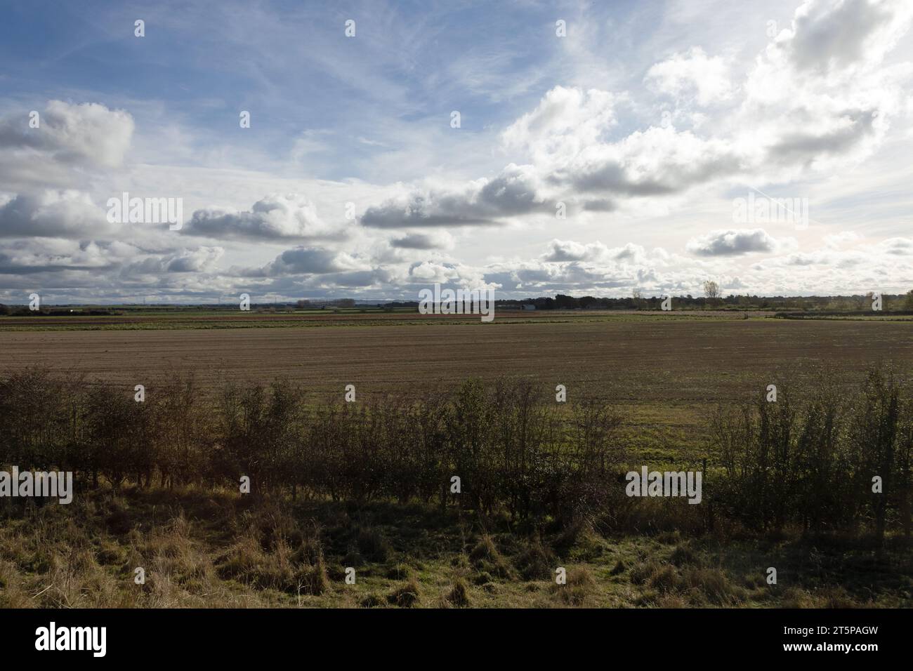 Farmland fields after heavy rain near Hesketh Bank Lancashire England ...