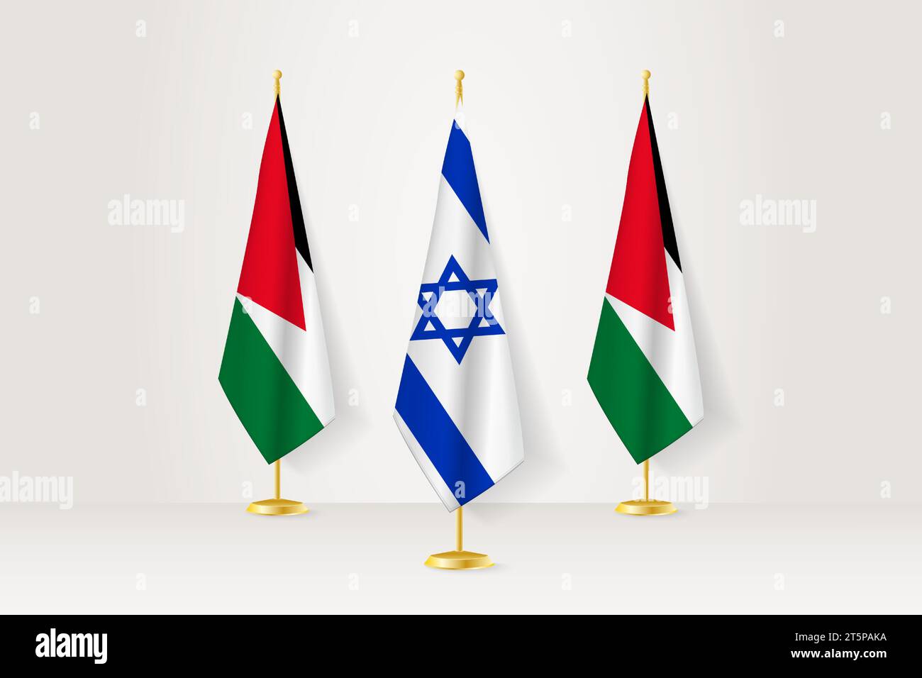 Meeting concept between Israel and Jordan. Flags on a flag stand. Stock Vector
