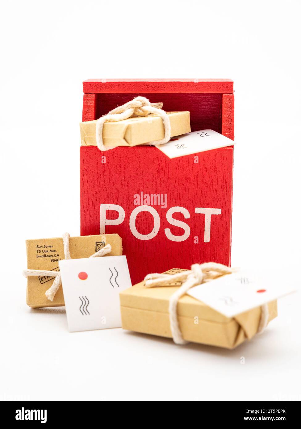 mail delivery concept, parcel boxes of different sizes, letters near a