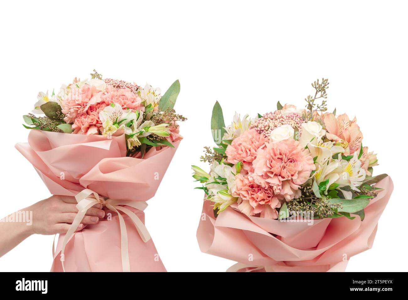 Bouquet of Soft Pink Flowers in Wrapping Paper Stock Photo - Image of  fresh, concept: 211367206