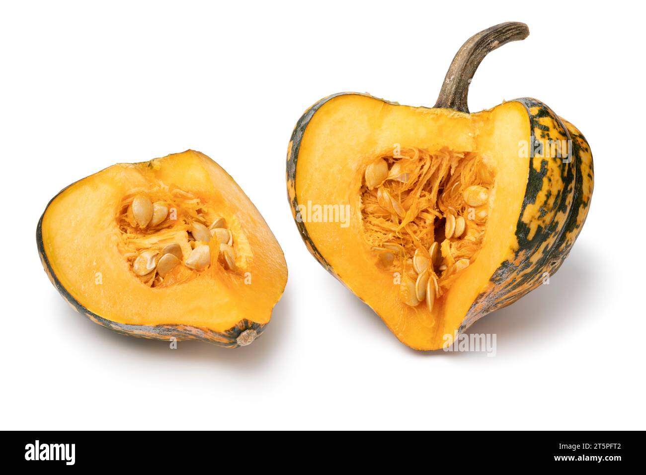 Fresh Acorn Squash and a piece isolated on white background close up Stock Photo