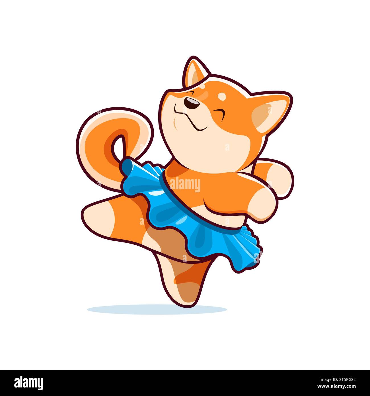 Cartoon dog Shiba Inu character as dancing ballerina, vector kawaii