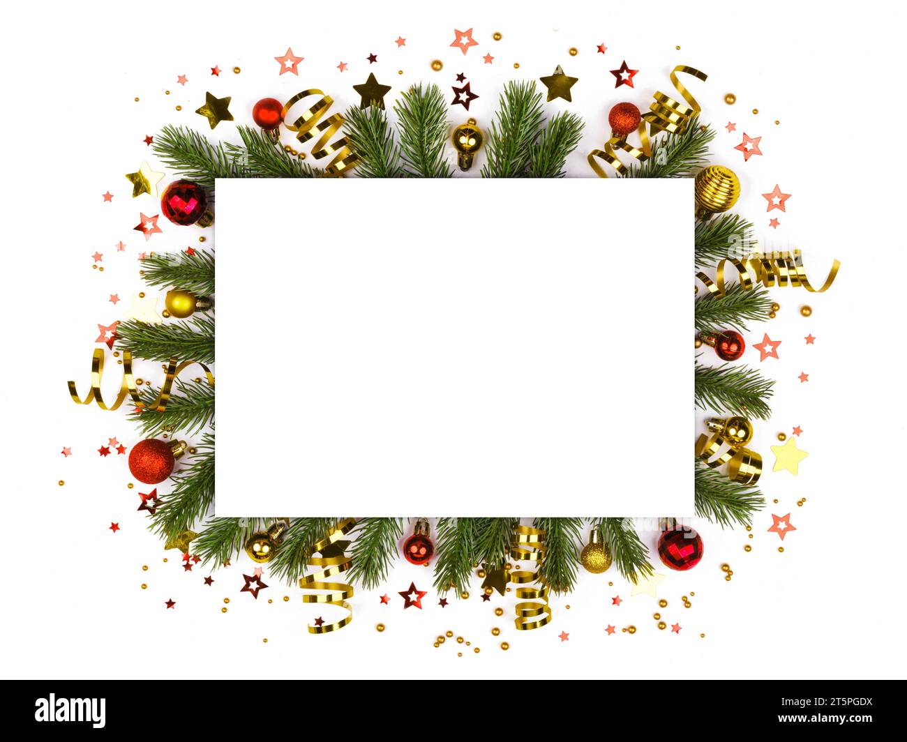 christmas frame with golden and red balls and fir branches Stock Photo ...