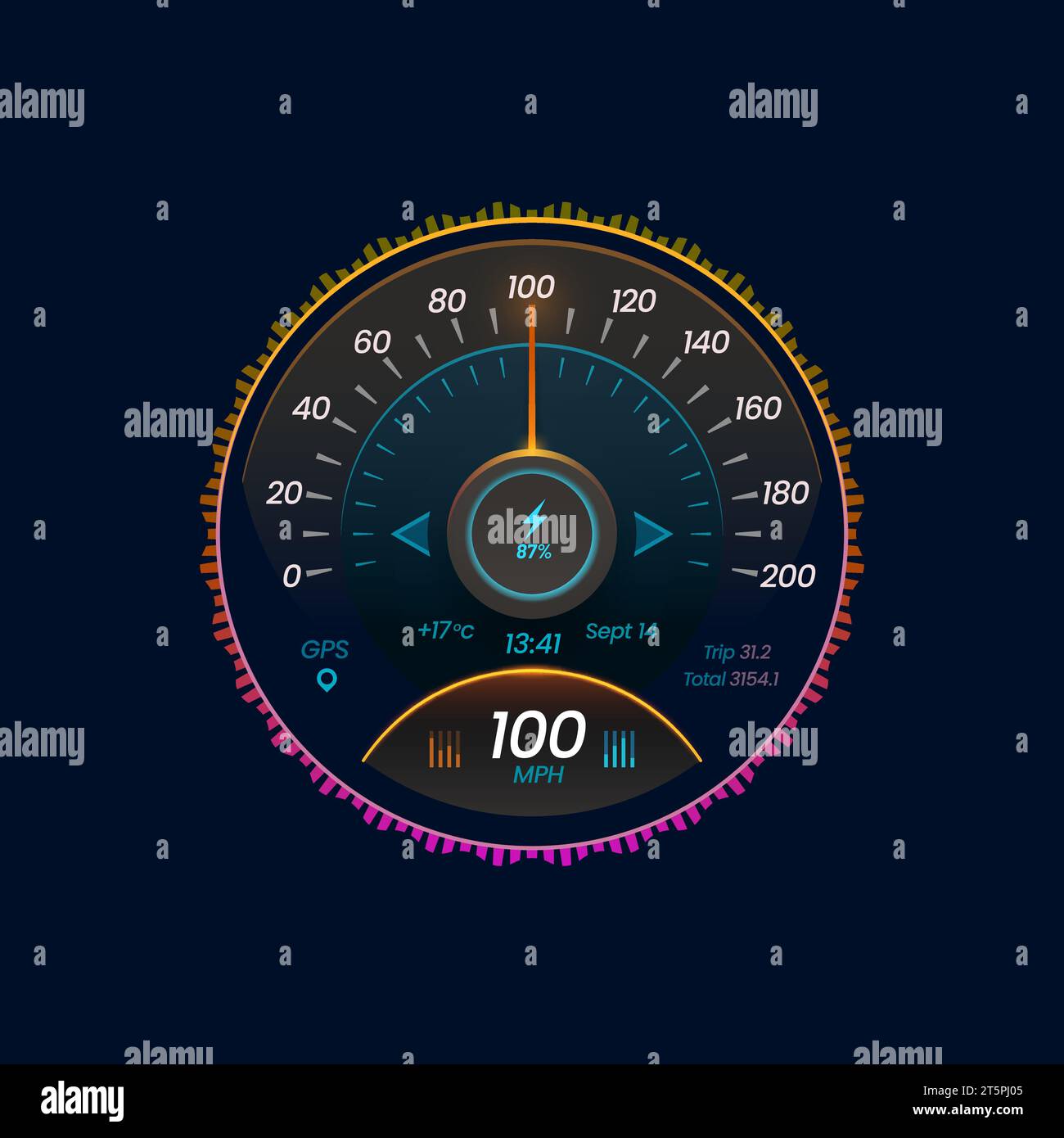 Car speedometer dial, dashboard, counter interface. Car speed meter