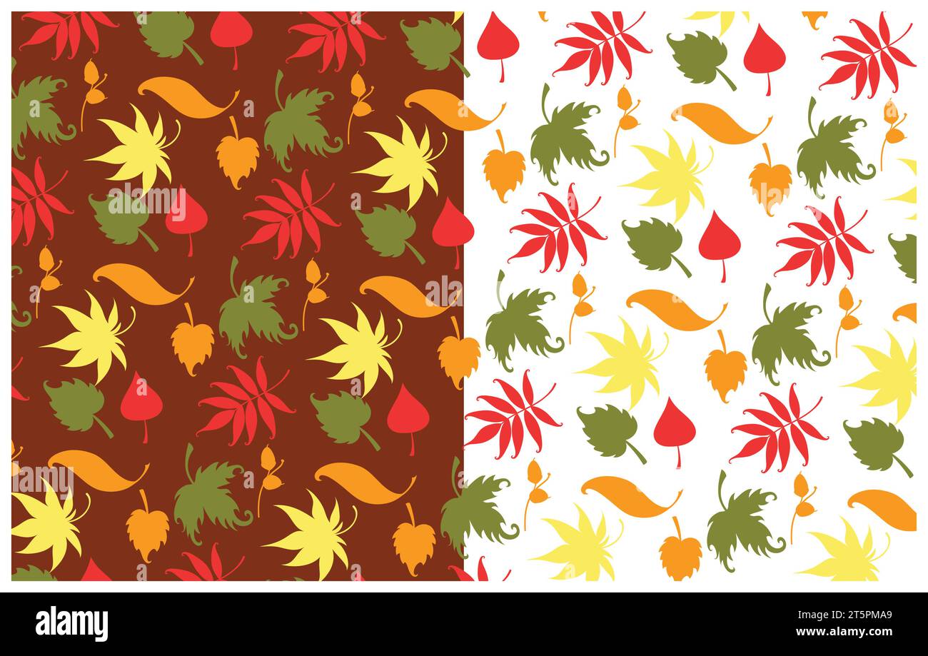 Seamless autumn pattern with leaves. Isolated on white and brown color.  Stock Vector