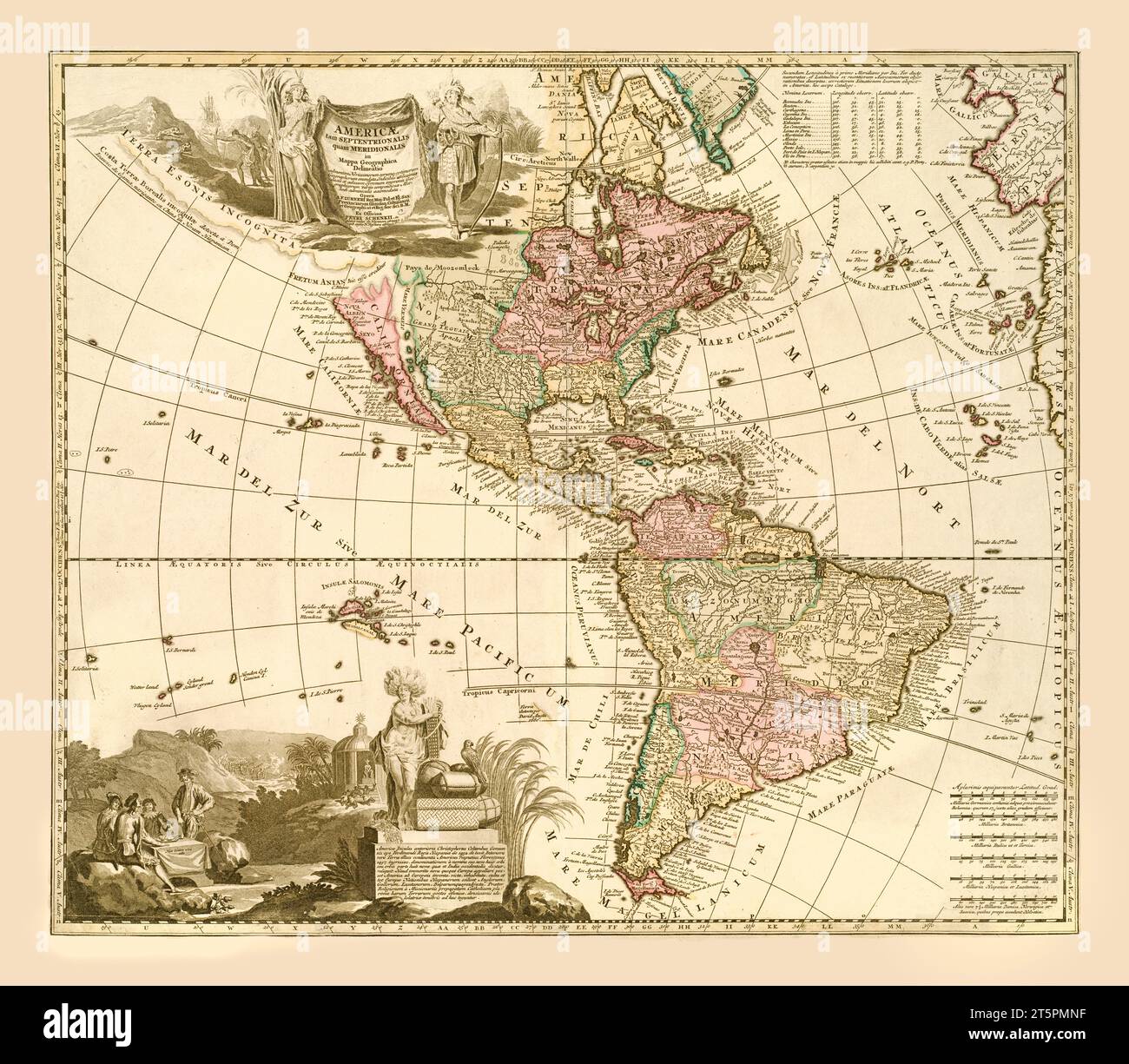 Old map of America. By Zuerner, publ. ca. 1700 Stock Photo