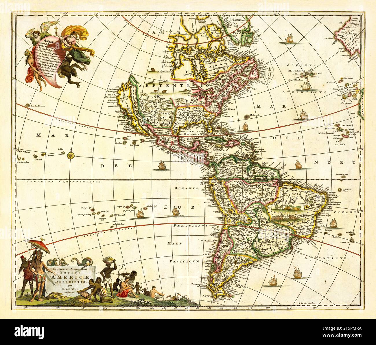 Old map of America. By De Wit, publ. ca. 1670 Stock Photo