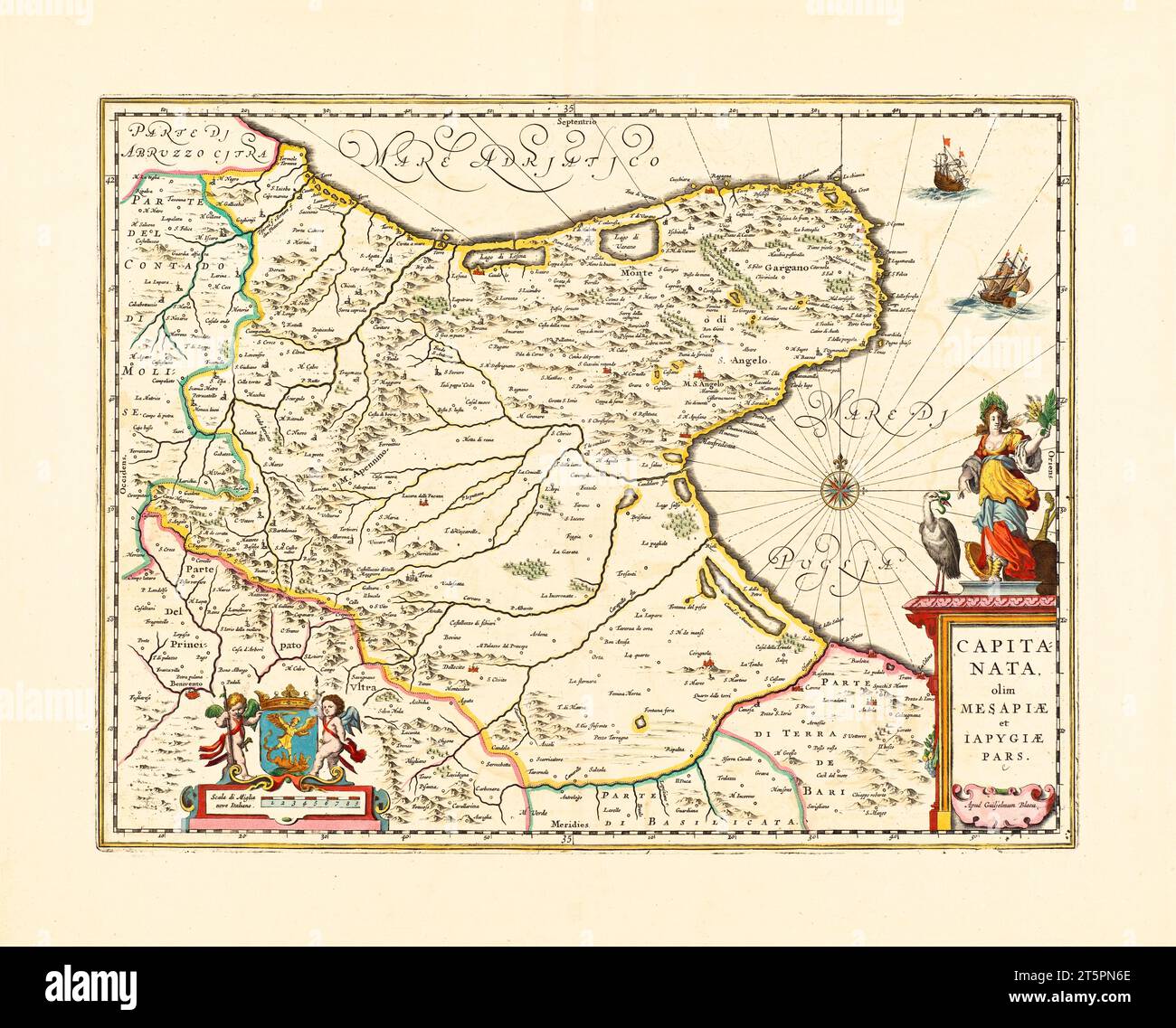 Old map of Capitanata historical region, Italy. By Jansonn, publ. ca. 1647 Stock Photo