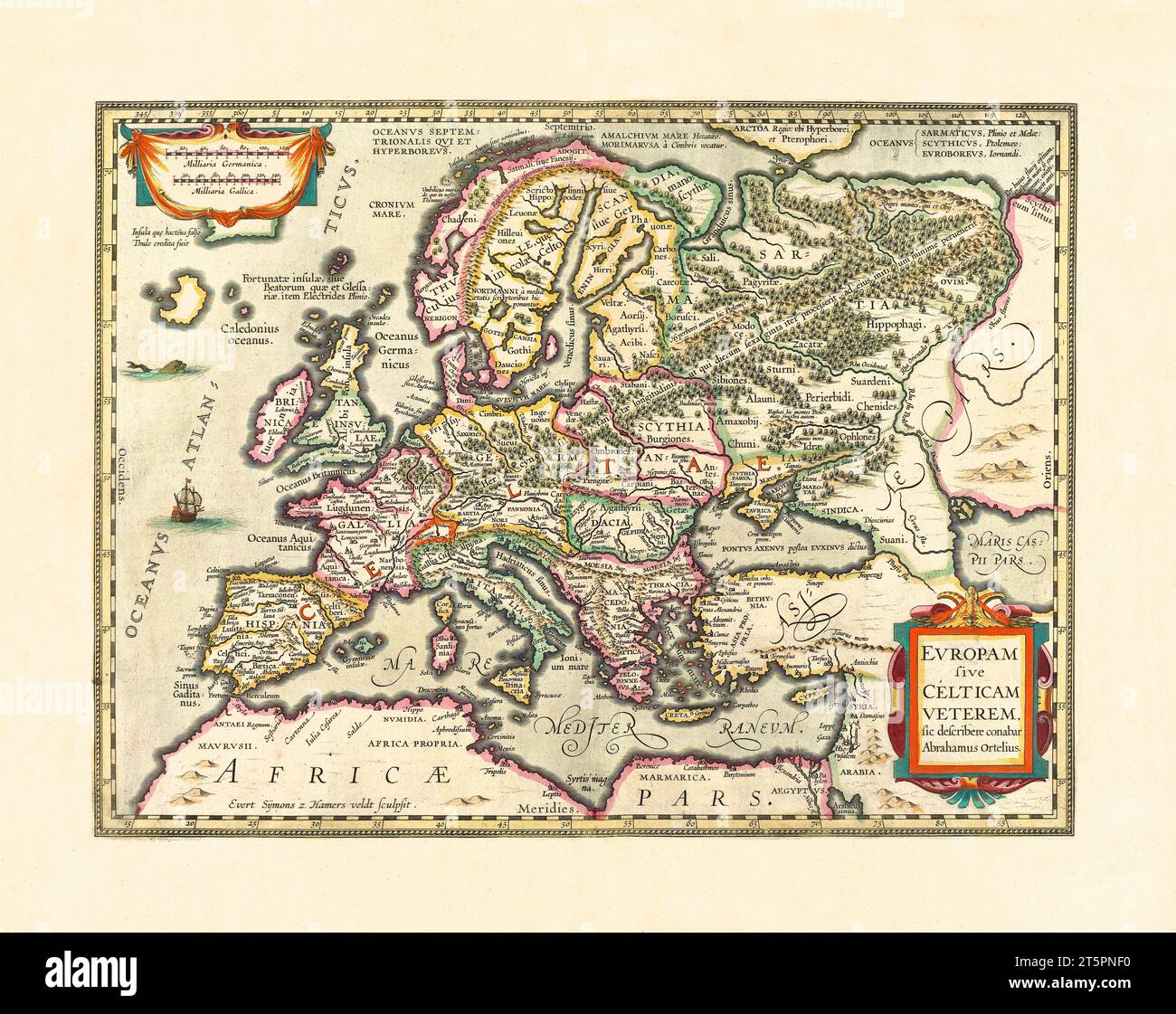 Old map of Europe. By Houndius, publ. ca. 1638 Stock Photo