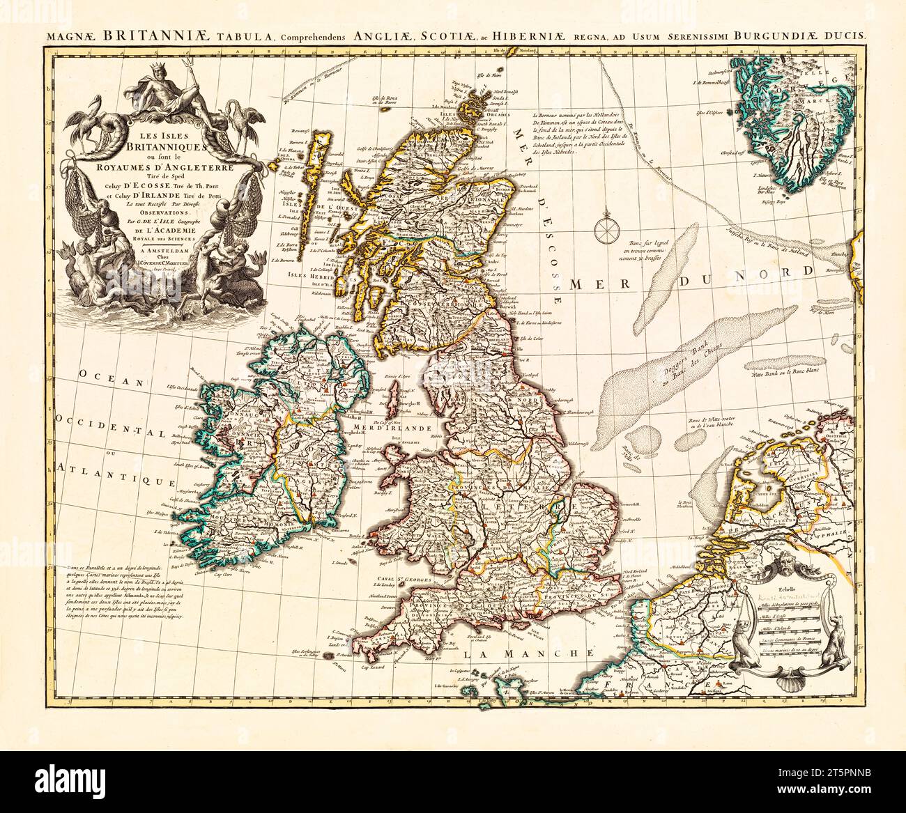 Old map of British Isles. By L'Isle, publ. in 1754 Stock Photo